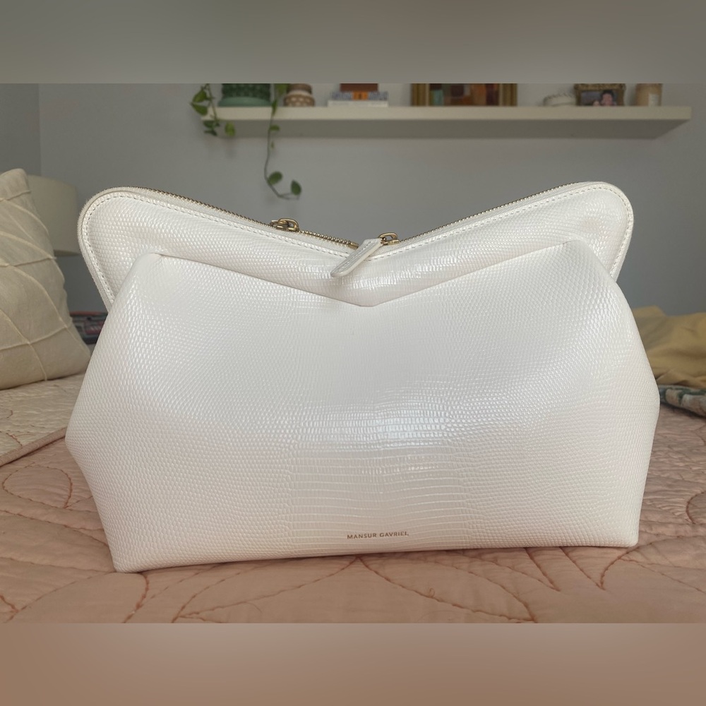 Mansur Gavriel Calfskin Lizard Embossed M Frame Bag White